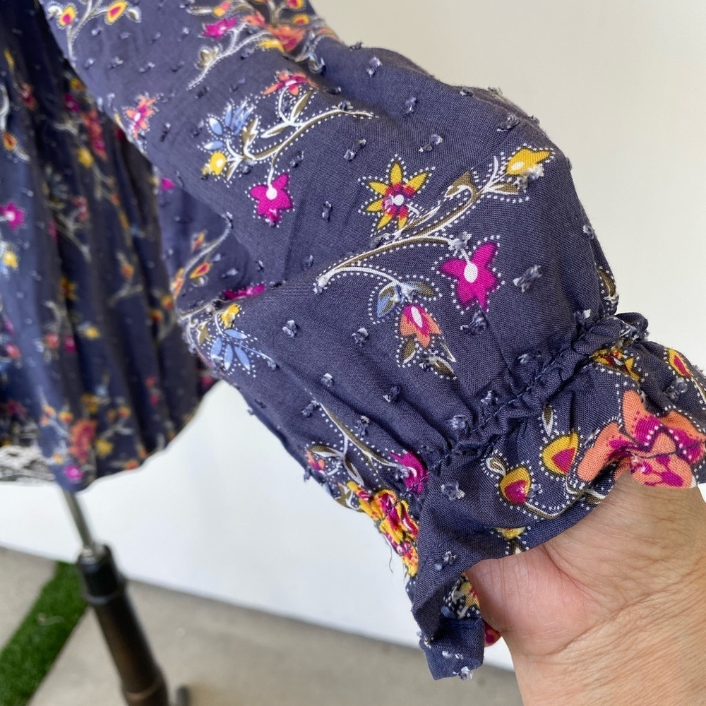 Blue Button-Up Blouse with multi colored Floral design by Caslon size XL - Picture 5 of 6
